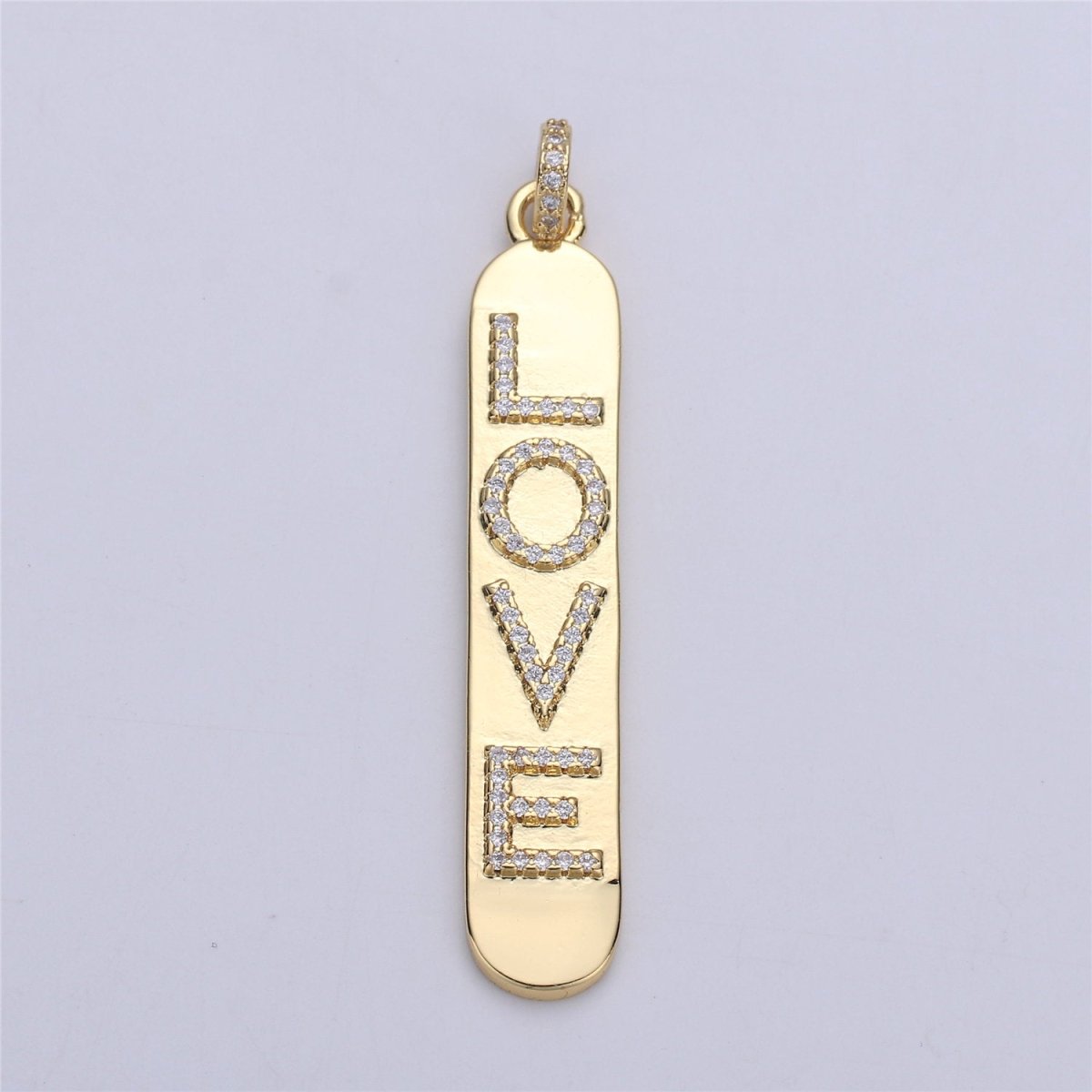 Micro Pave Love Word Charm Rectangle in 14k Gold Filled Drop Pendant for Necklace Earring Component I-589 - DLUXCA
