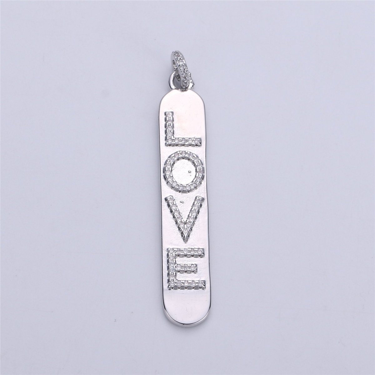 Micro Pave Love Word Charm Rectangle in 14k Gold Filled Drop Pendant for Necklace Earring Component I-589 - DLUXCA