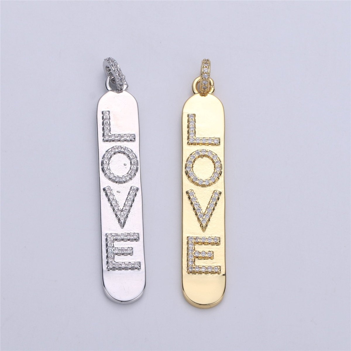 Micro Pave Love Word Charm Rectangle in 14k Gold Filled Drop Pendant for Necklace Earring Component I-589 - DLUXCA