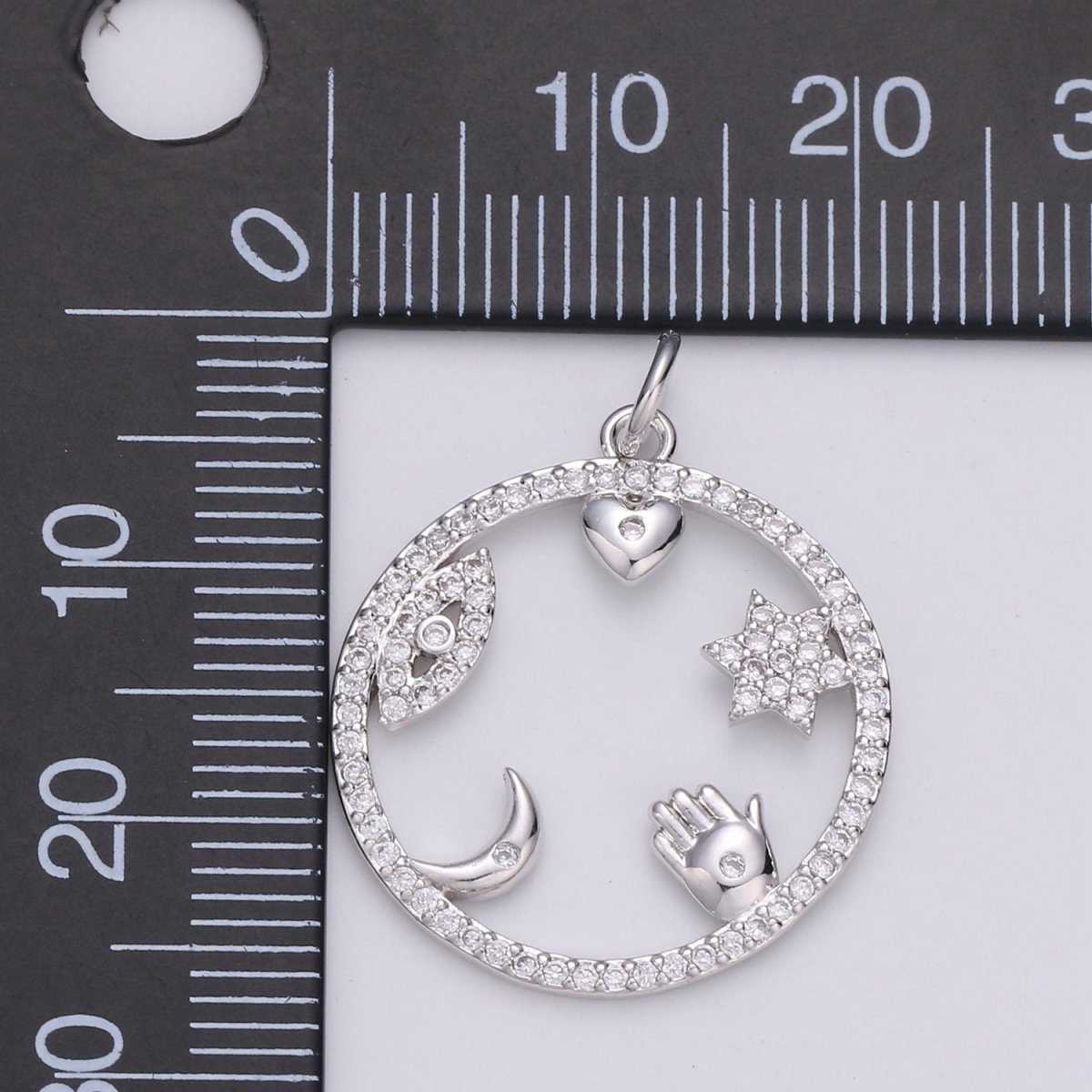 Micro Pave Medallion lucky Charm ,Gold medallion, Cubic ucky charm,Medallion pendant,Heart, Moon, Star luck, Evil eye Cz medallion Charm D-444 D-445 - DLUXCA