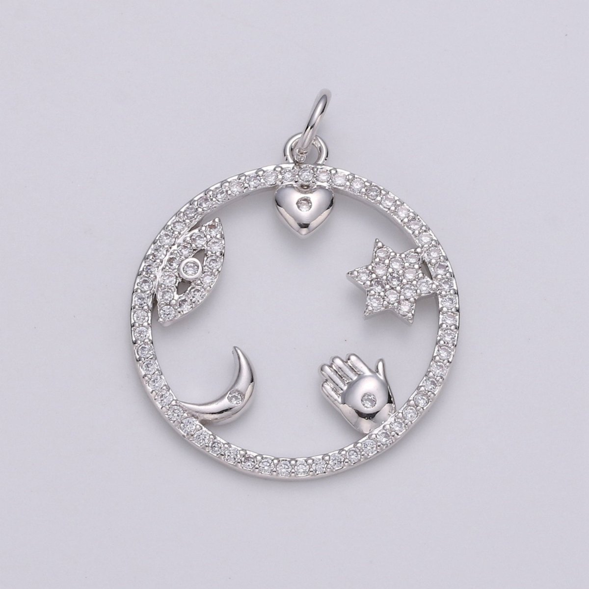 Micro Pave Medallion lucky Charm ,Gold medallion, Cubic ucky charm,Medallion pendant,Heart, Moon, Star luck, Evil eye Cz medallion Charm D-444 D-445 - DLUXCA