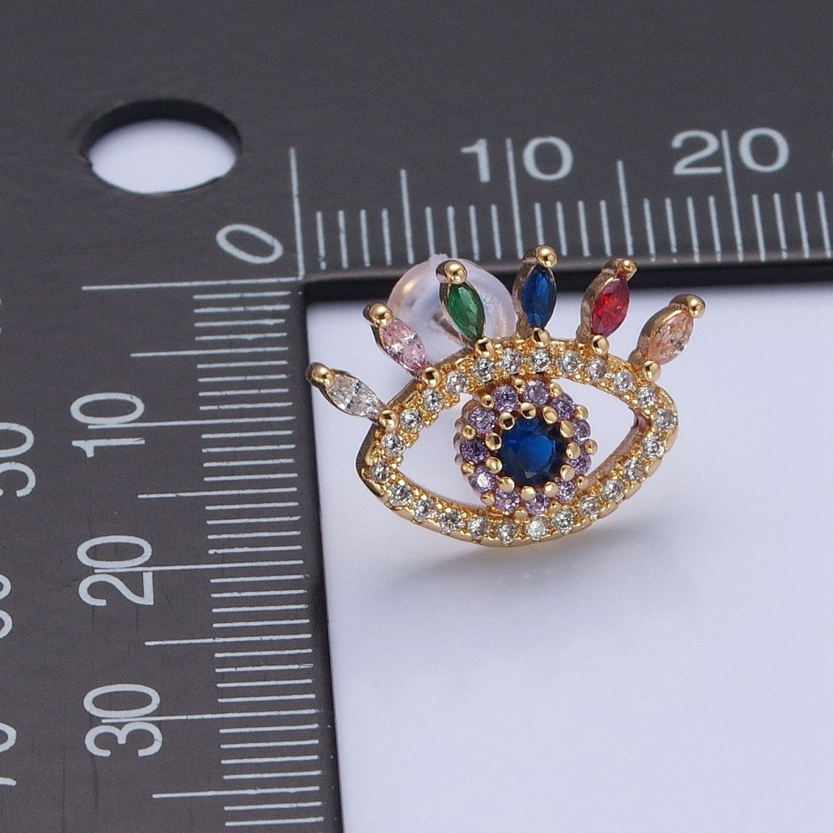 Micro Pave Multicolor CZ Evil Eye Stud Earrings V419 - DLUXCA