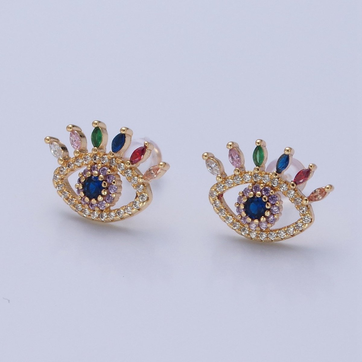 Micro Pave Multicolor CZ Evil Eye Stud Earrings V419 - DLUXCA