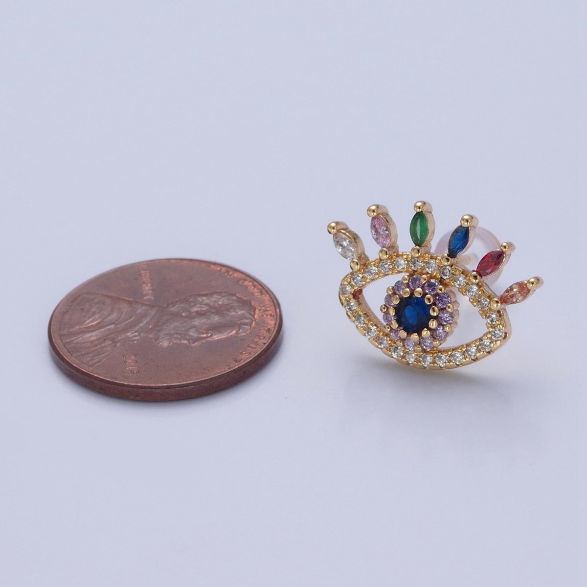 Micro Pave Multicolor CZ Evil Eye Stud Earrings V419 - DLUXCA