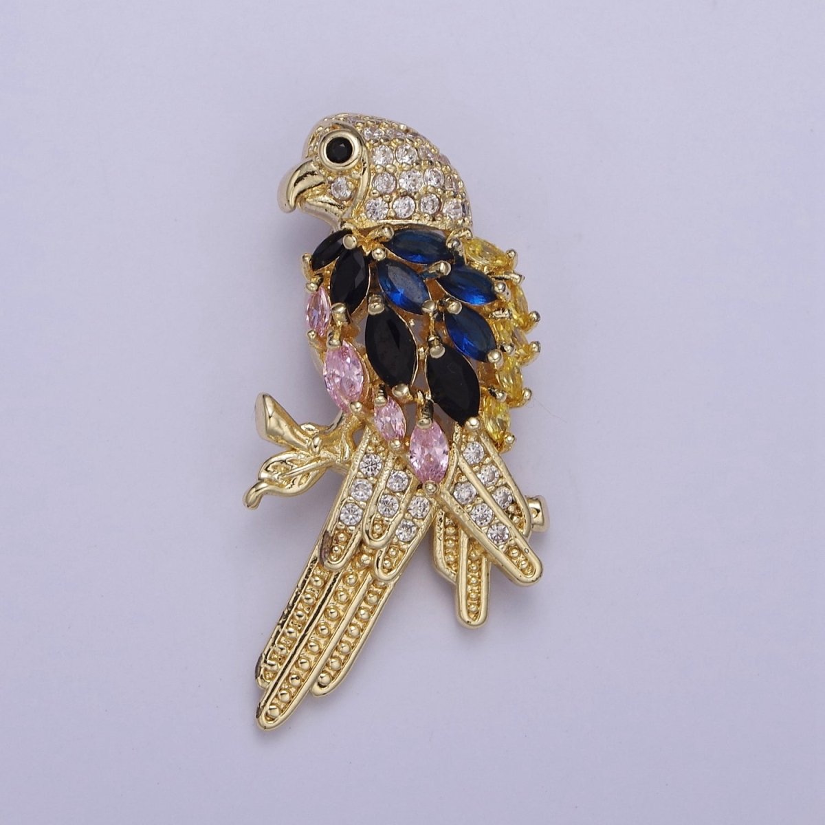 Micro Pave Parrot Bird Pendant with Black Blue Pink Cubic Zirconia CZ Feather, Charm For Jewelry Necklace Making J-529 - DLUXCA