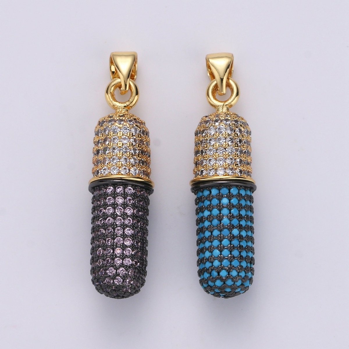 Micro Pave Pill Charms -Cubic Pill Charms -Fancy Charm -Chill Pill Charm Teal Pill Charm -Statement Kawaii Charm for Necklace Pendant I-694 I-695 - DLUXCA