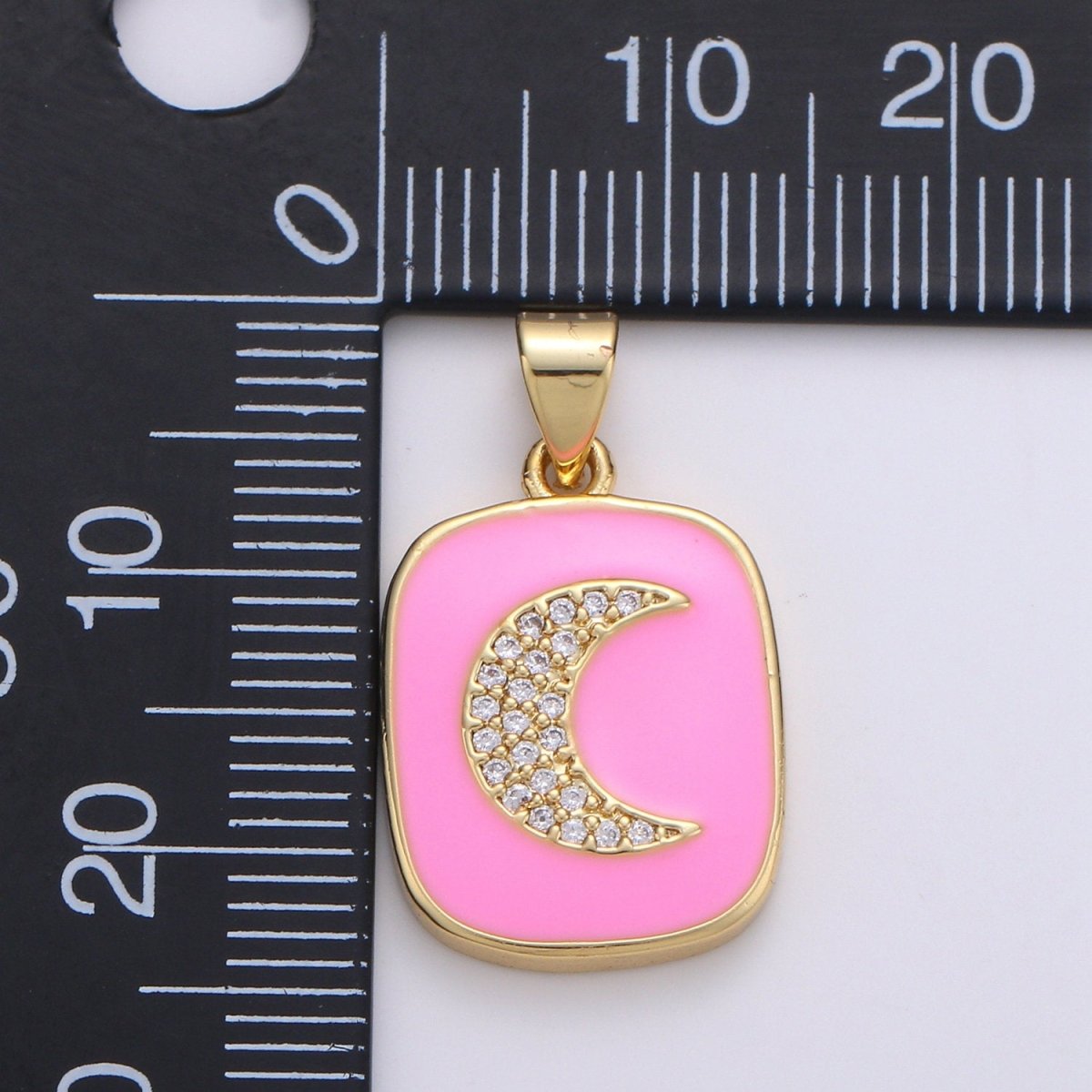 Micro Pave Pink Enamel Moon Charm Pendant, Enamel Crescent moon Pendant, 14K gold Filled Celestial Charm Pastel Pendant Necklace Bracelet J-044,J-045 - DLUXCA