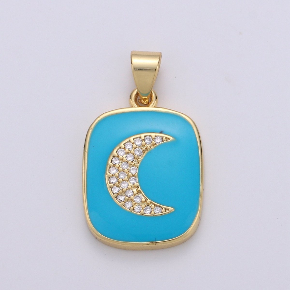 Micro Pave Pink Enamel Moon Charm Pendant, Enamel Crescent moon Pendant, 14K gold Filled Celestial Charm Pastel Pendant Necklace Bracelet J-044,J-045 - DLUXCA