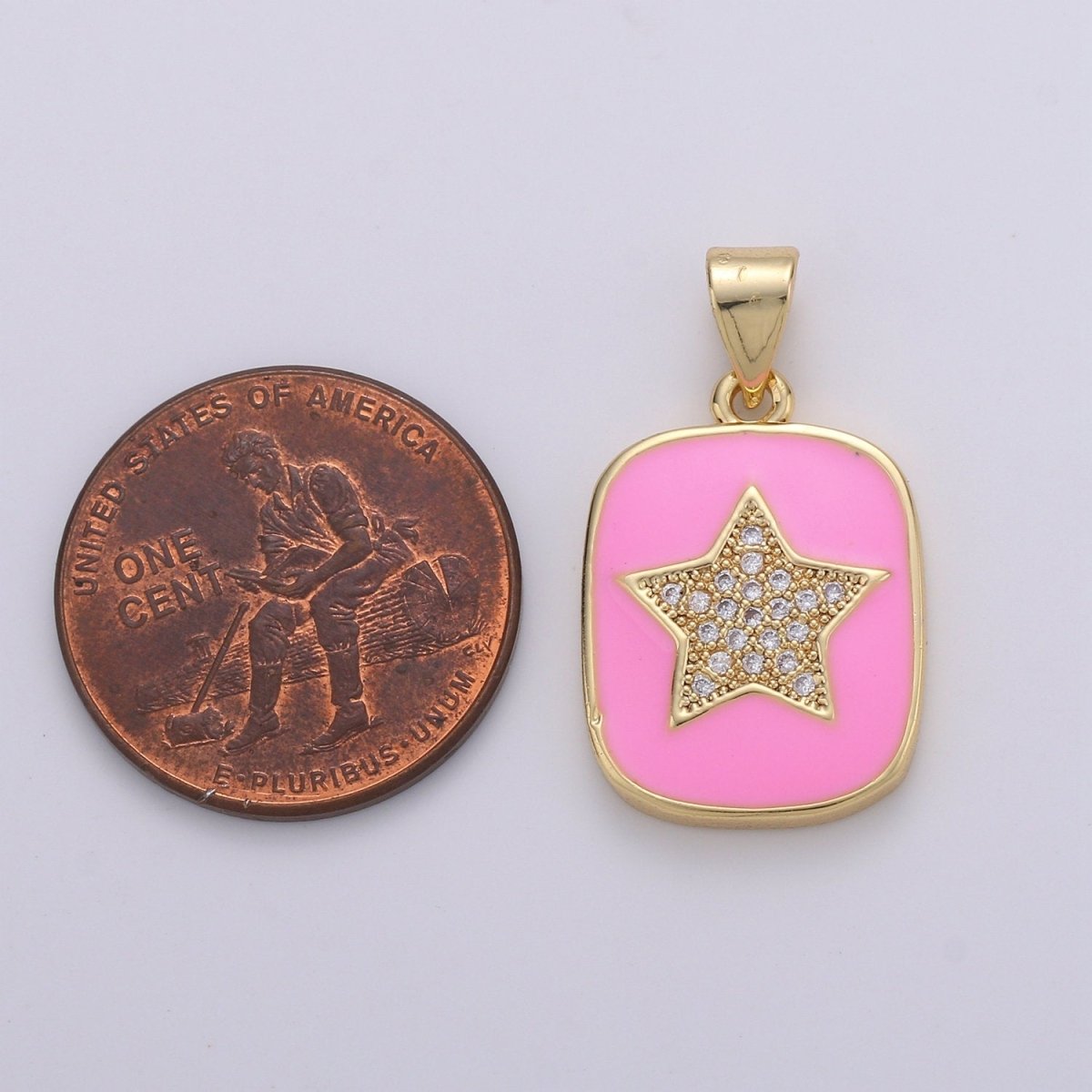 Micro Pave Pink Enamel Star Charm Pendant, Enamel Star Pendant, 14K gold Filled Celestial Charm Blue Star Pendant for Necklace Bracele J-042,J-043 - DLUXCA