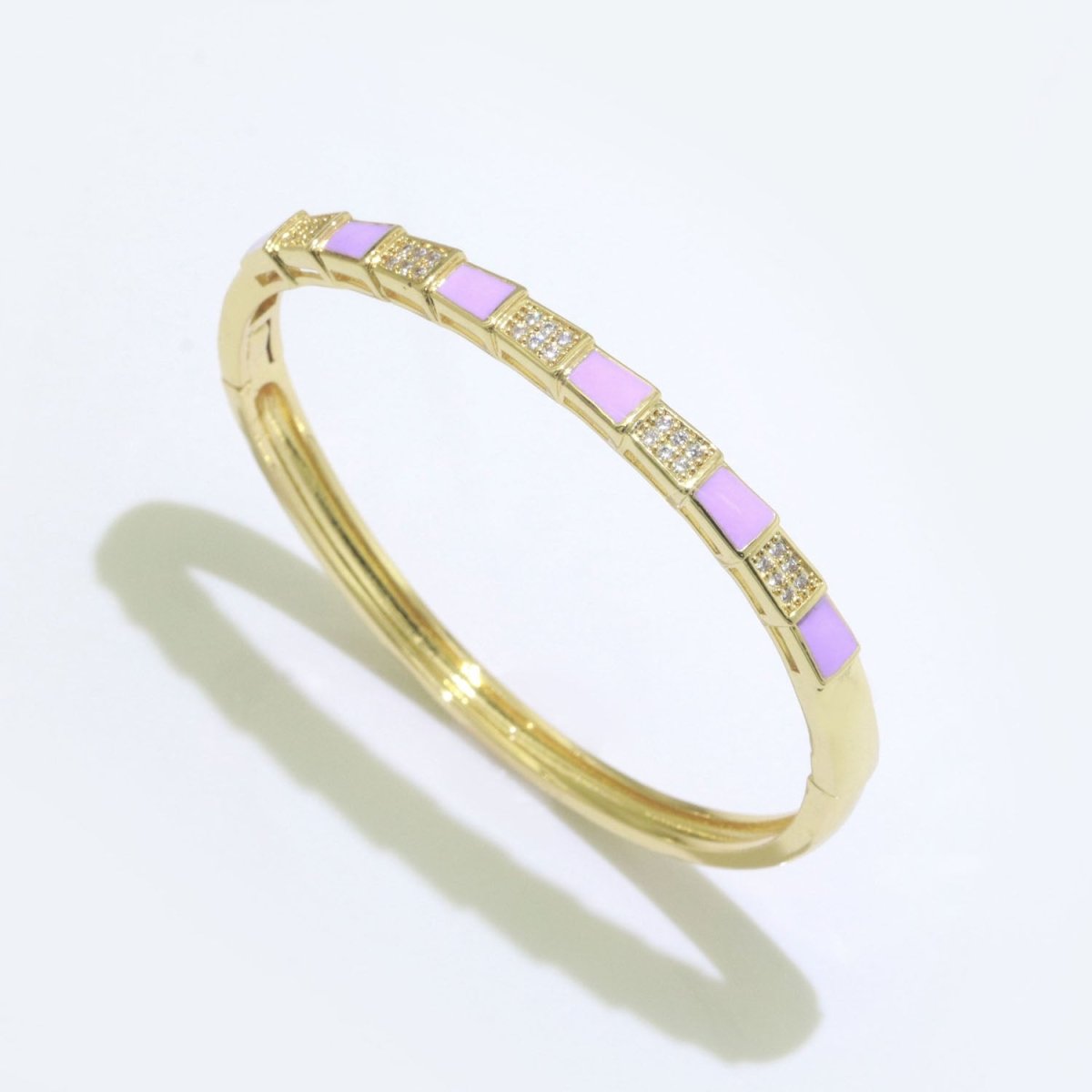 Micro Pave Plaid Cuff Bracelet, 14K Gold Filled Bangle Enamel Bracelet Adjustable Checker | WA-173 to WA-182 Clearance Pricing - DLUXCA