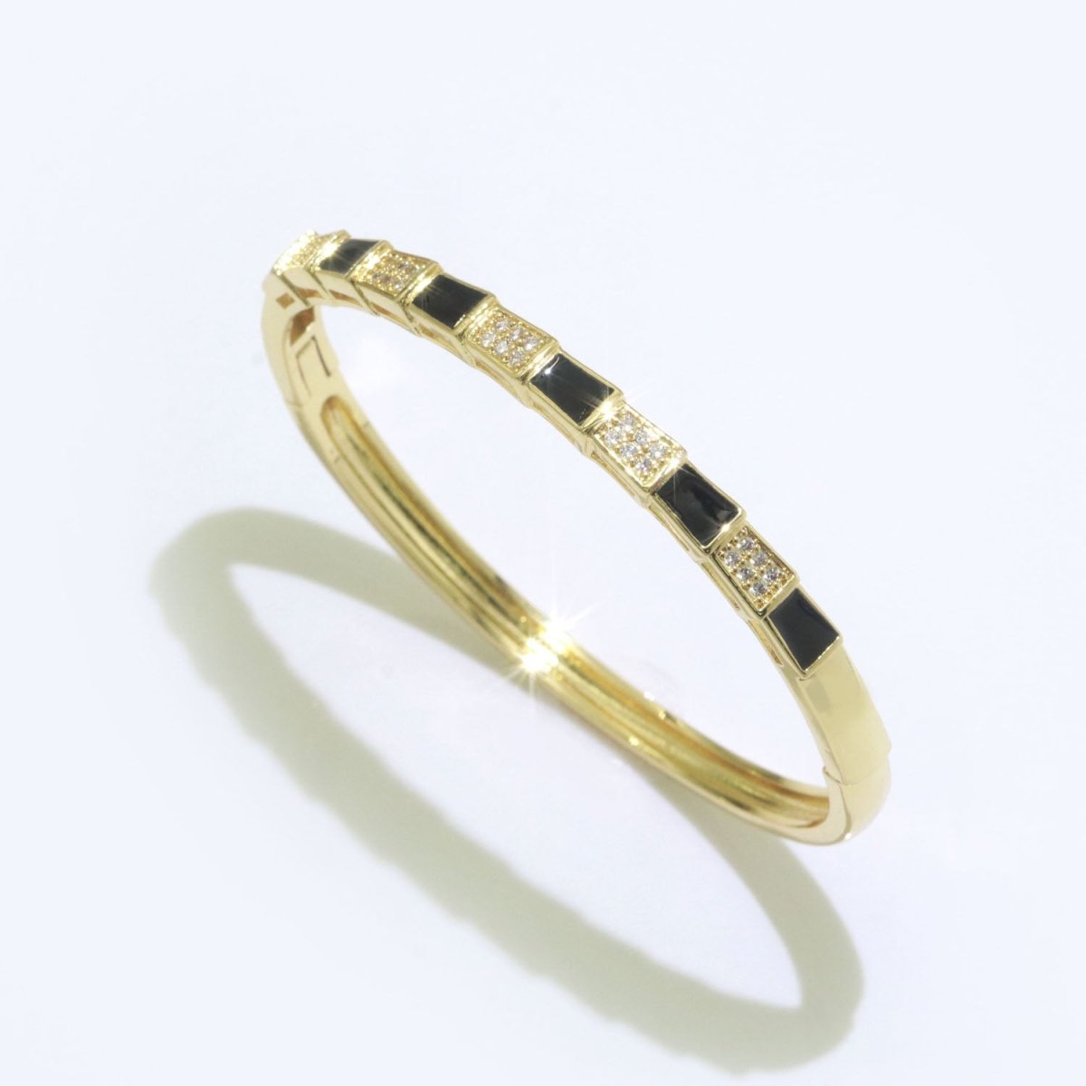 Micro Pave Plaid Cuff Bracelet, 14K Gold Filled Bangle Enamel Bracelet Adjustable Checker | WA-173 to WA-182 Clearance Pricing - DLUXCA