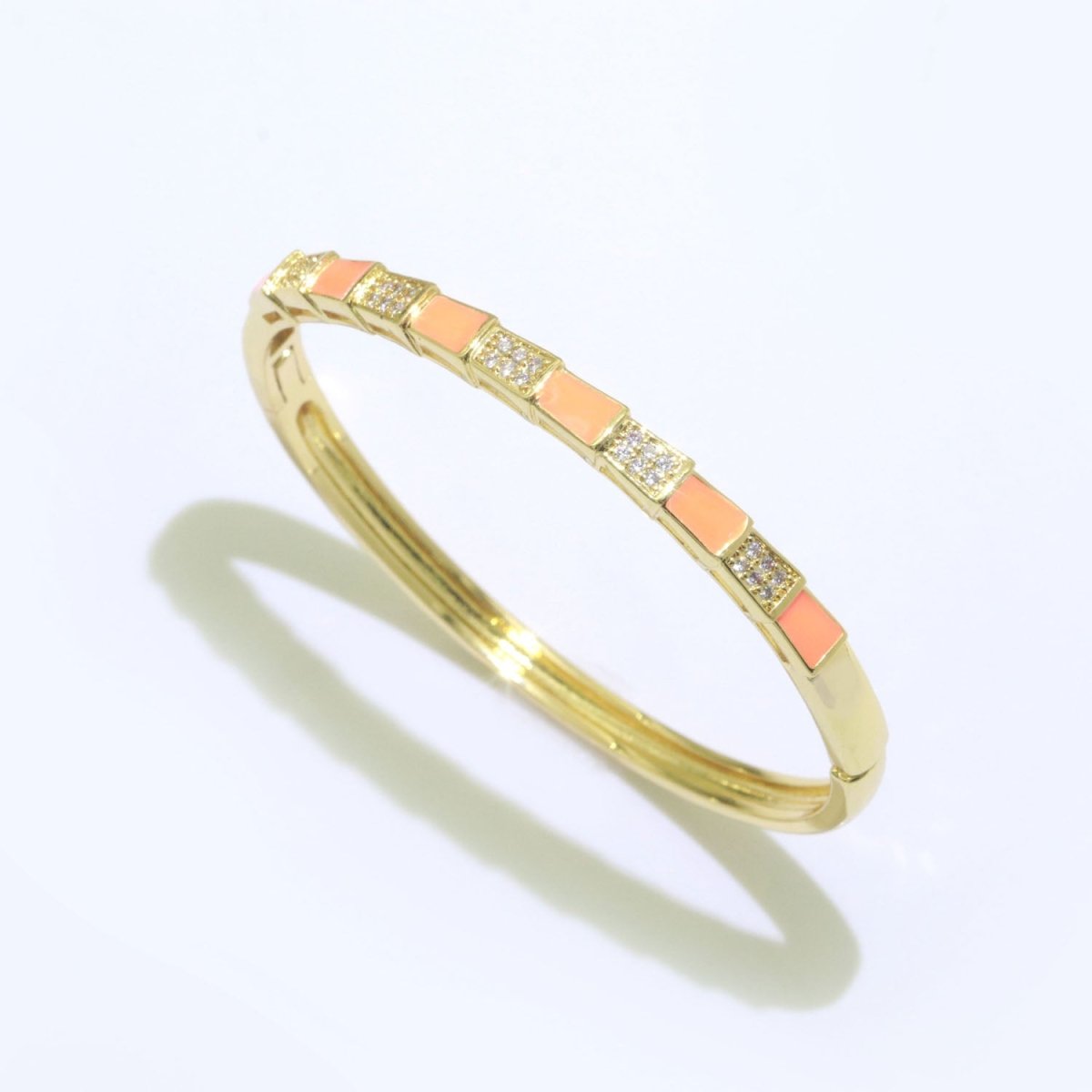 Micro Pave Plaid Cuff Bracelet, 14K Gold Filled Bangle Enamel Bracelet Adjustable Checker | WA-173 to WA-182 Clearance Pricing - DLUXCA