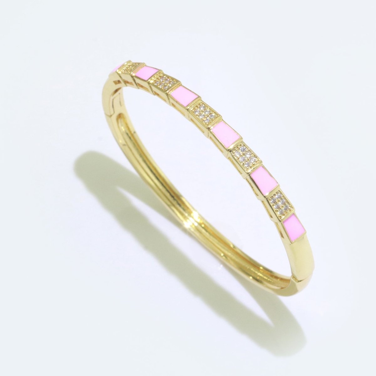 Micro Pave Plaid Cuff Bracelet, 14K Gold Filled Bangle Enamel Bracelet Adjustable Checker | WA-173 to WA-182 Clearance Pricing - DLUXCA