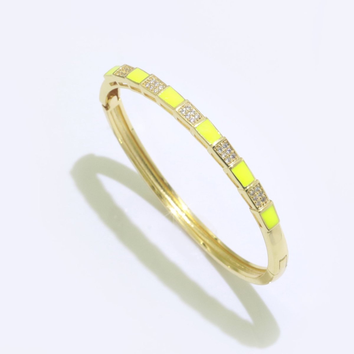 Micro Pave Plaid Cuff Bracelet, 14K Gold Filled Bangle Enamel Bracelet Adjustable Checker | WA-173 to WA-182 Clearance Pricing - DLUXCA