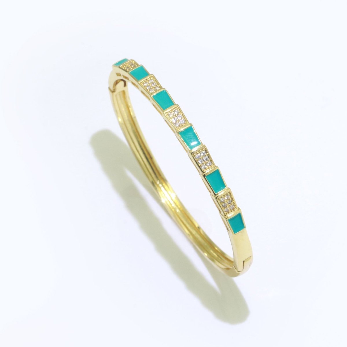 Micro Pave Plaid Cuff Bracelet, 14K Gold Filled Bangle Enamel Bracelet Adjustable Checker | WA-173 to WA-182 Clearance Pricing - DLUXCA