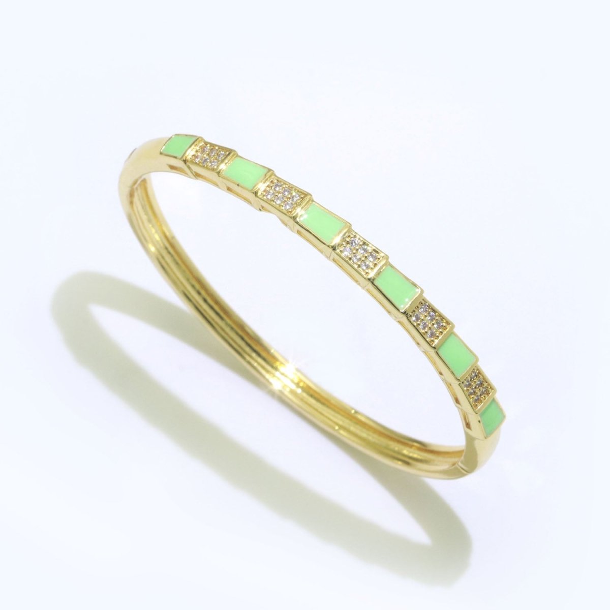 Micro Pave Plaid Cuff Bracelet, 14K Gold Filled Bangle Enamel Bracelet Adjustable Checker | WA-173 to WA-182 Clearance Pricing - DLUXCA