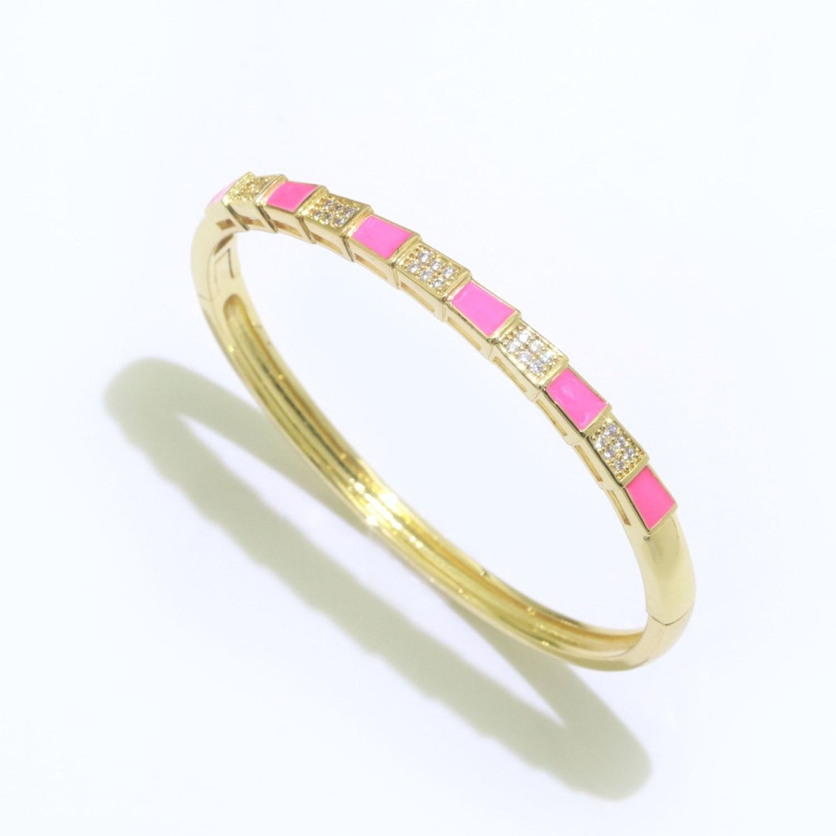Micro Pave Plaid Cuff Bracelet, 14K Gold Filled Bangle Enamel Bracelet Adjustable Checker | WA-173 to WA-182 Clearance Pricing - DLUXCA