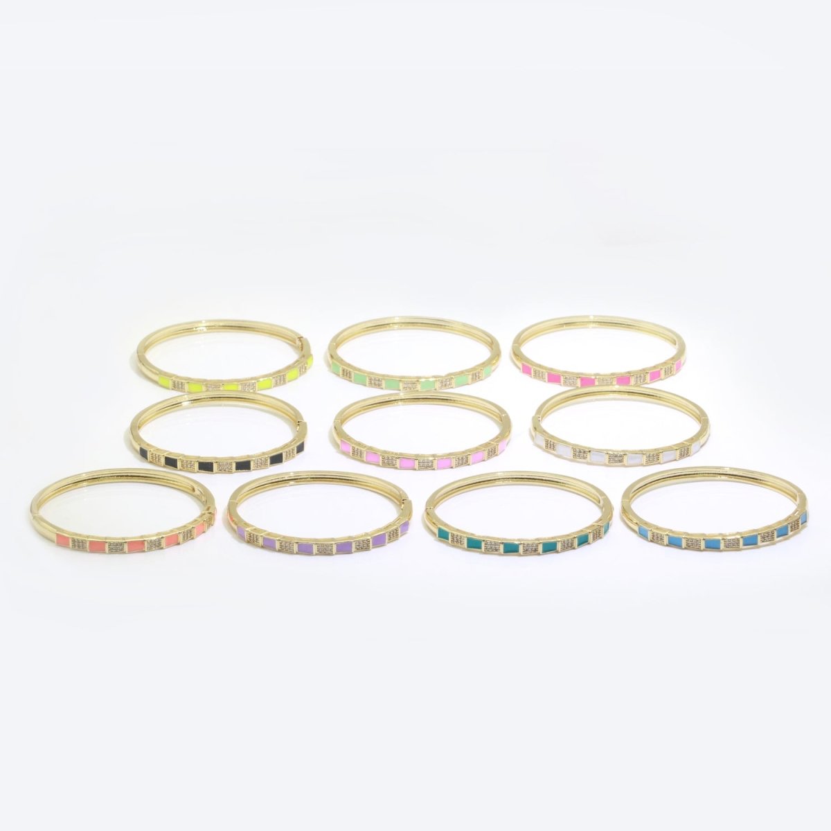 Micro Pave Plaid Cuff Bracelet, 14K Gold Filled Bangle Enamel Bracelet Adjustable Checker | WA-173 to WA-182 Clearance Pricing - DLUXCA