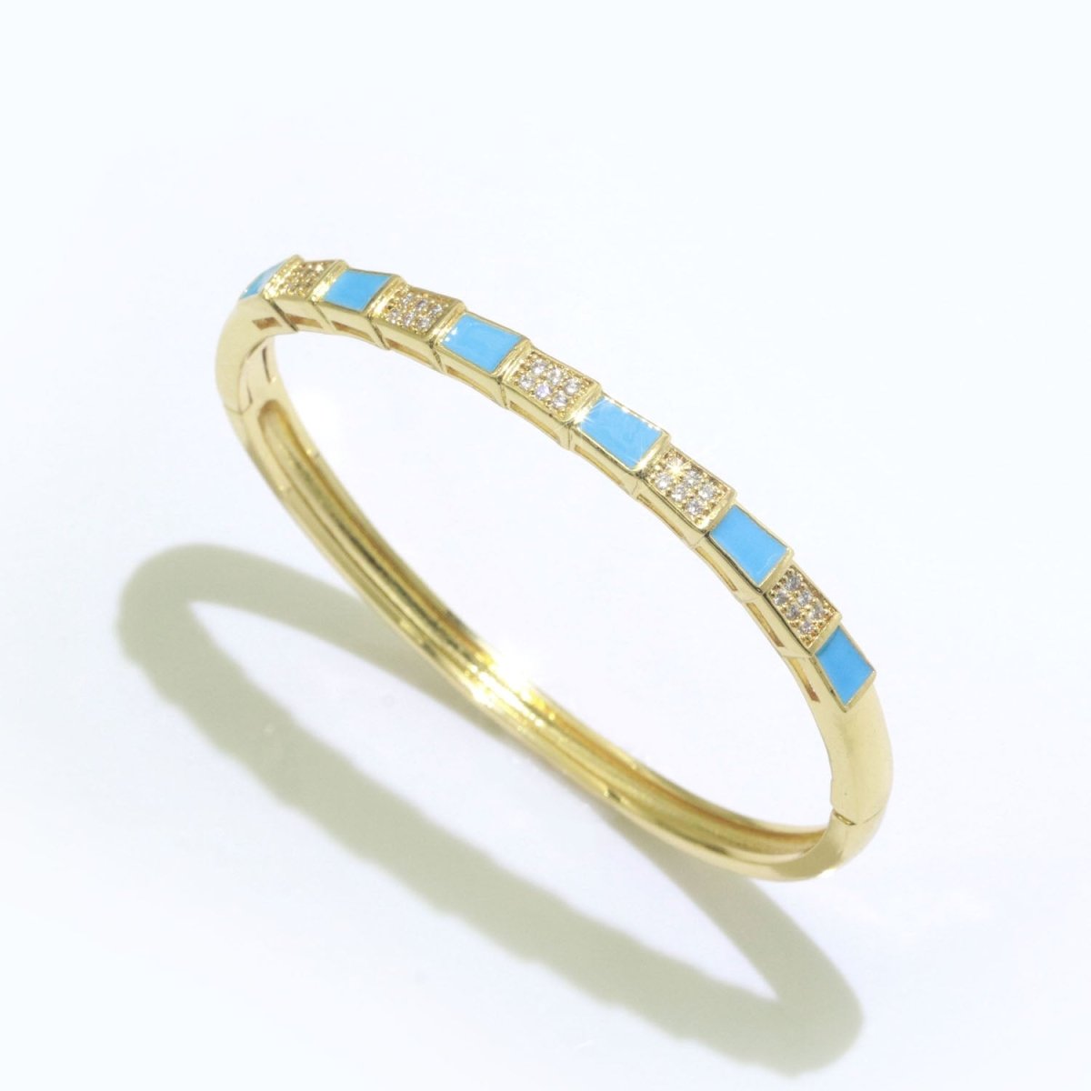 Micro Pave Plaid Cuff Bracelet, 14K Gold Filled Bangle Enamel Bracelet Adjustable Checker | WA-173 to WA-182 Clearance Pricing - DLUXCA