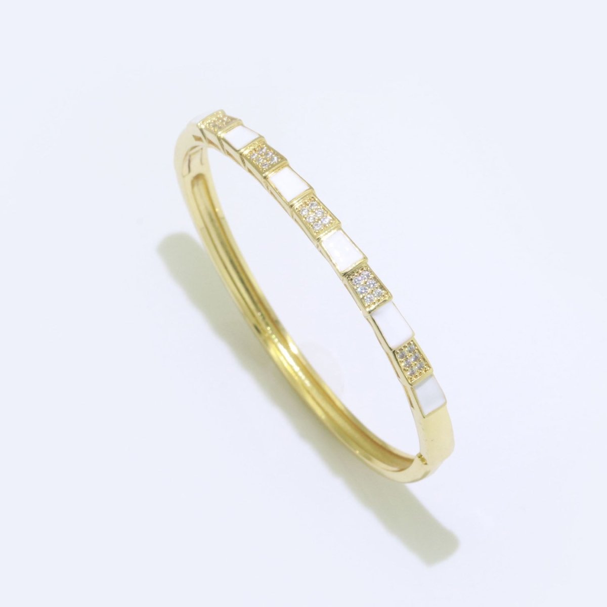 Micro Pave Plaid Cuff Bracelet, 14K Gold Filled Bangle Enamel Bracelet Adjustable Checker | WA-173 to WA-182 Clearance Pricing - DLUXCA