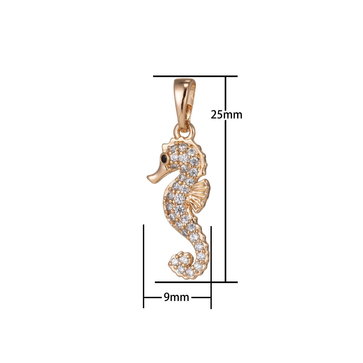 Micro Pave Seahorse Charm in 18k Gold Filled D-153 - DLUXCA