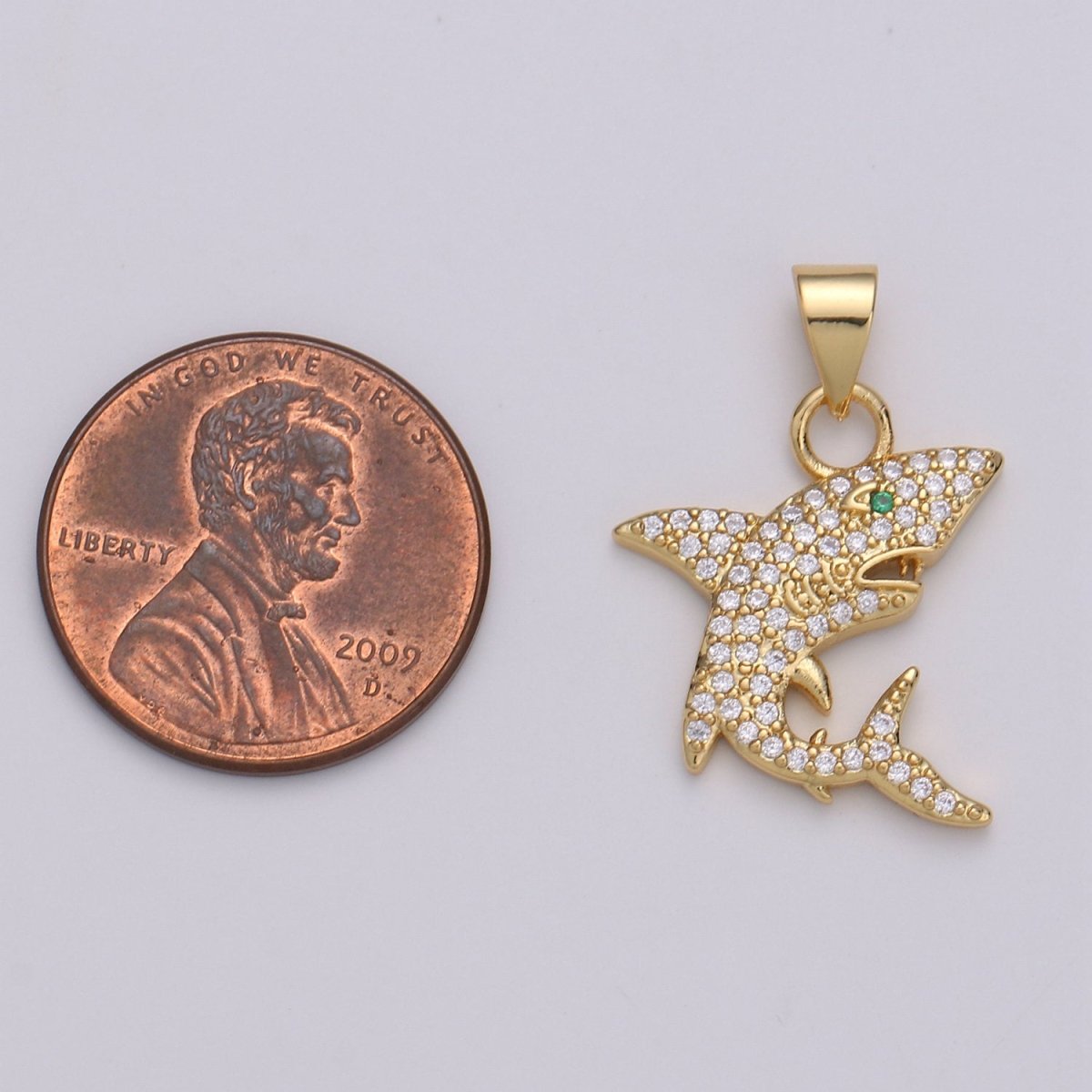 Micro Pave Shark 24K Gold Filled Charms, Gold Filled Fish Charm, Gold Baby Shark Under the sea Jewelry Inspired I-800 - DLUXCA