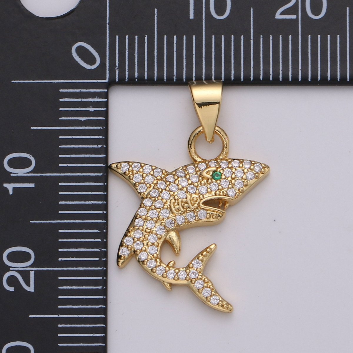 Micro Pave Shark 24K Gold Filled Charms, Gold Filled Fish Charm, Gold Baby Shark Under the sea Jewelry Inspired I-800 - DLUXCA