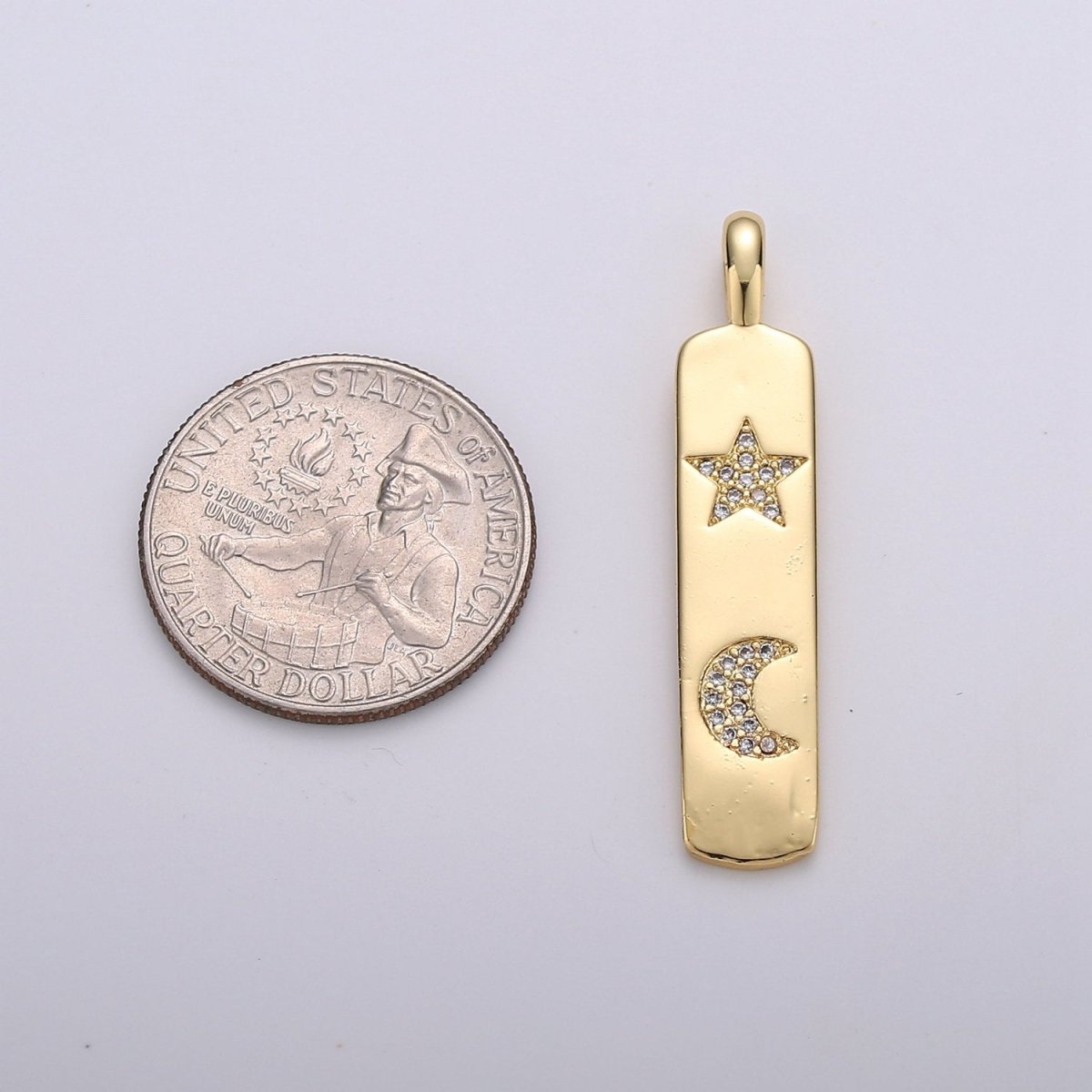 Micro Pave Star Charm Rectangle Tag in 14k Gold Filled Drop Pendant Long Celstial Charm for Necklace Component I-707 - DLUXCA