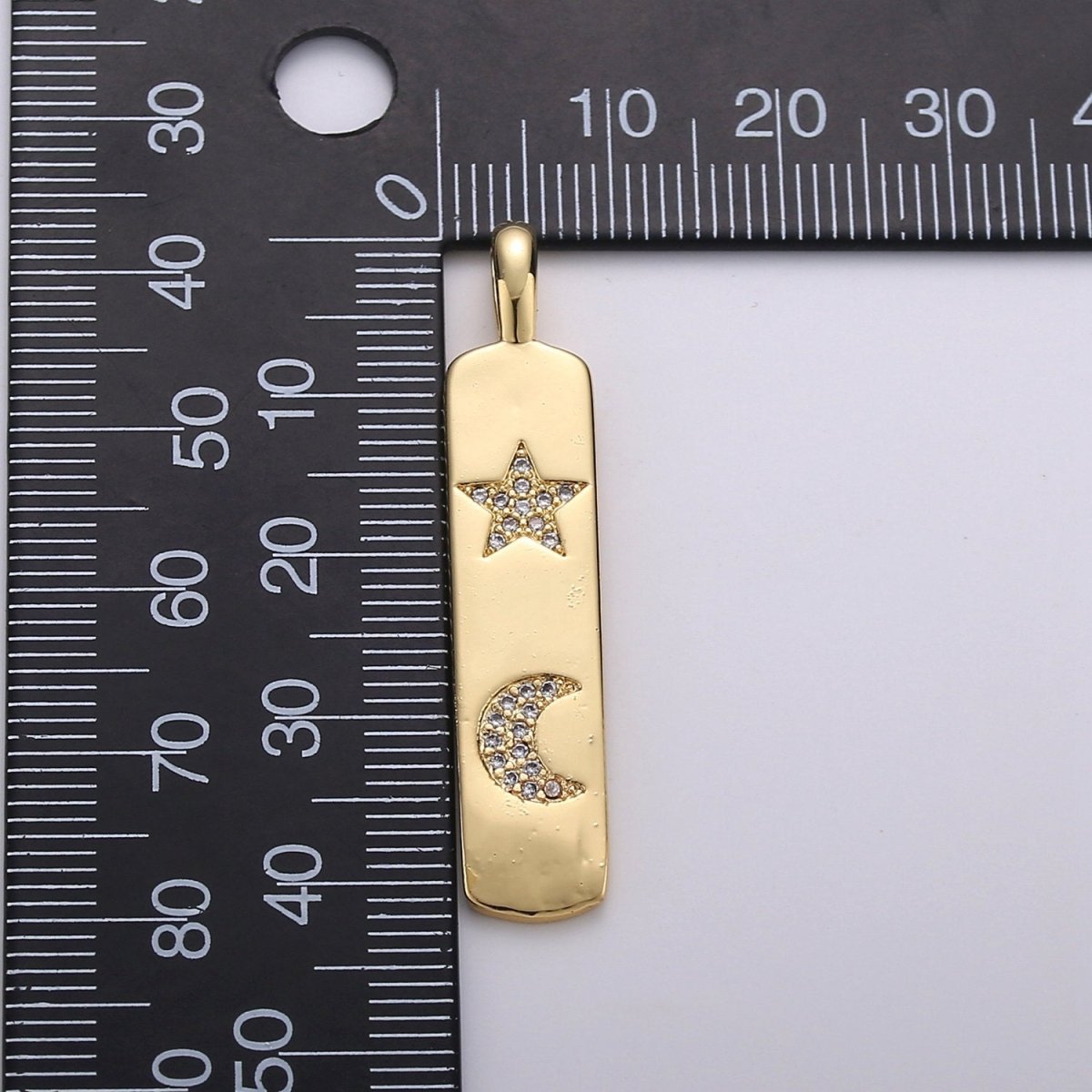Micro Pave Star Charm Rectangle Tag in 14k Gold Filled Drop Pendant Long Celstial Charm for Necklace Component I-707 - DLUXCA