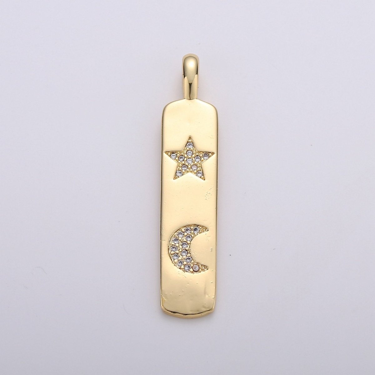 Micro Pave Star Charm Rectangle Tag in 14k Gold Filled Drop Pendant Long Celstial Charm for Necklace Component I-707 - DLUXCA