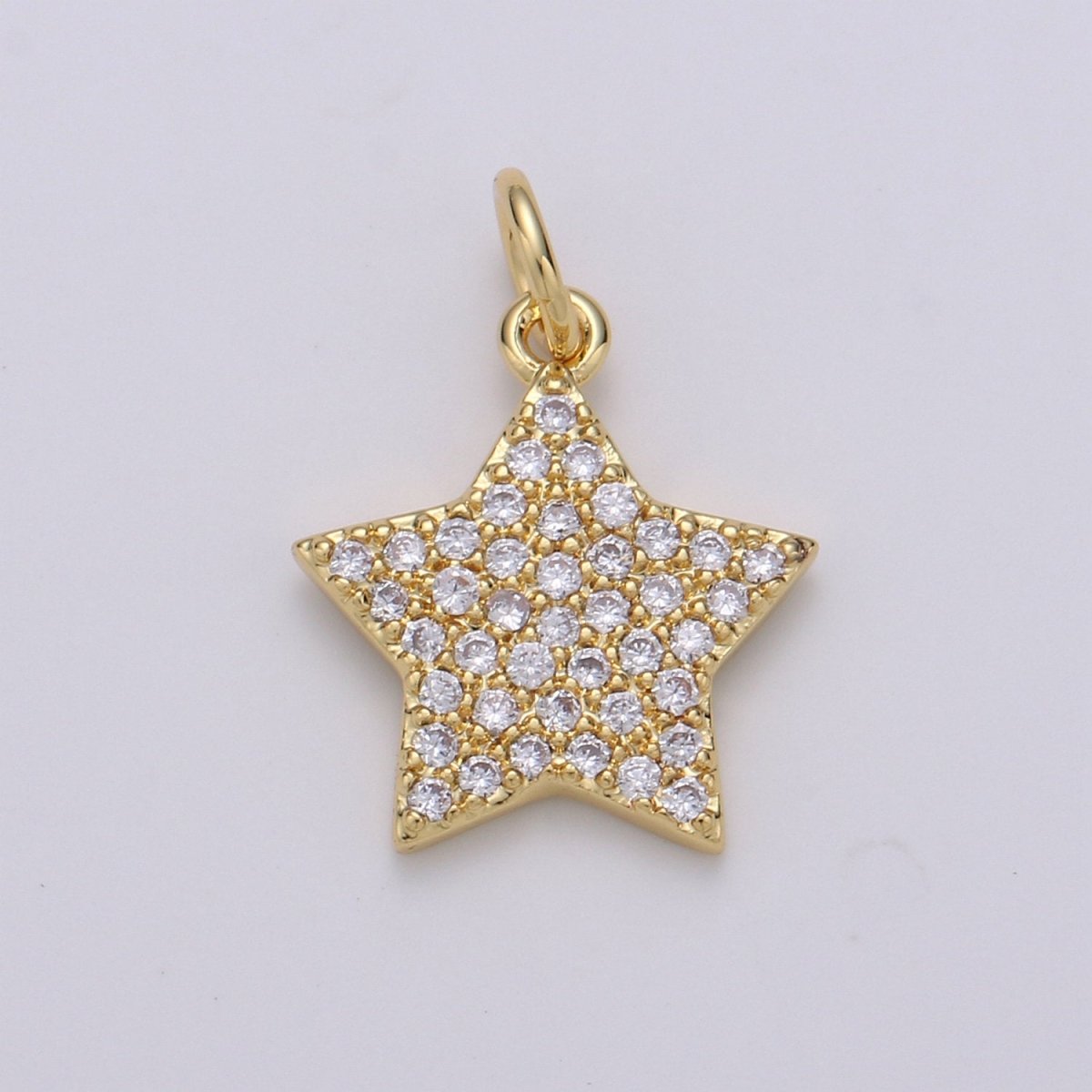 Micro Pave Star Charms, Gold Star Pave Star Pendant, Cubic Zirconia Charms, CZ Pave Star, Gold Star Earring Bracelet Necklace Charm C-675 - DLUXCA
