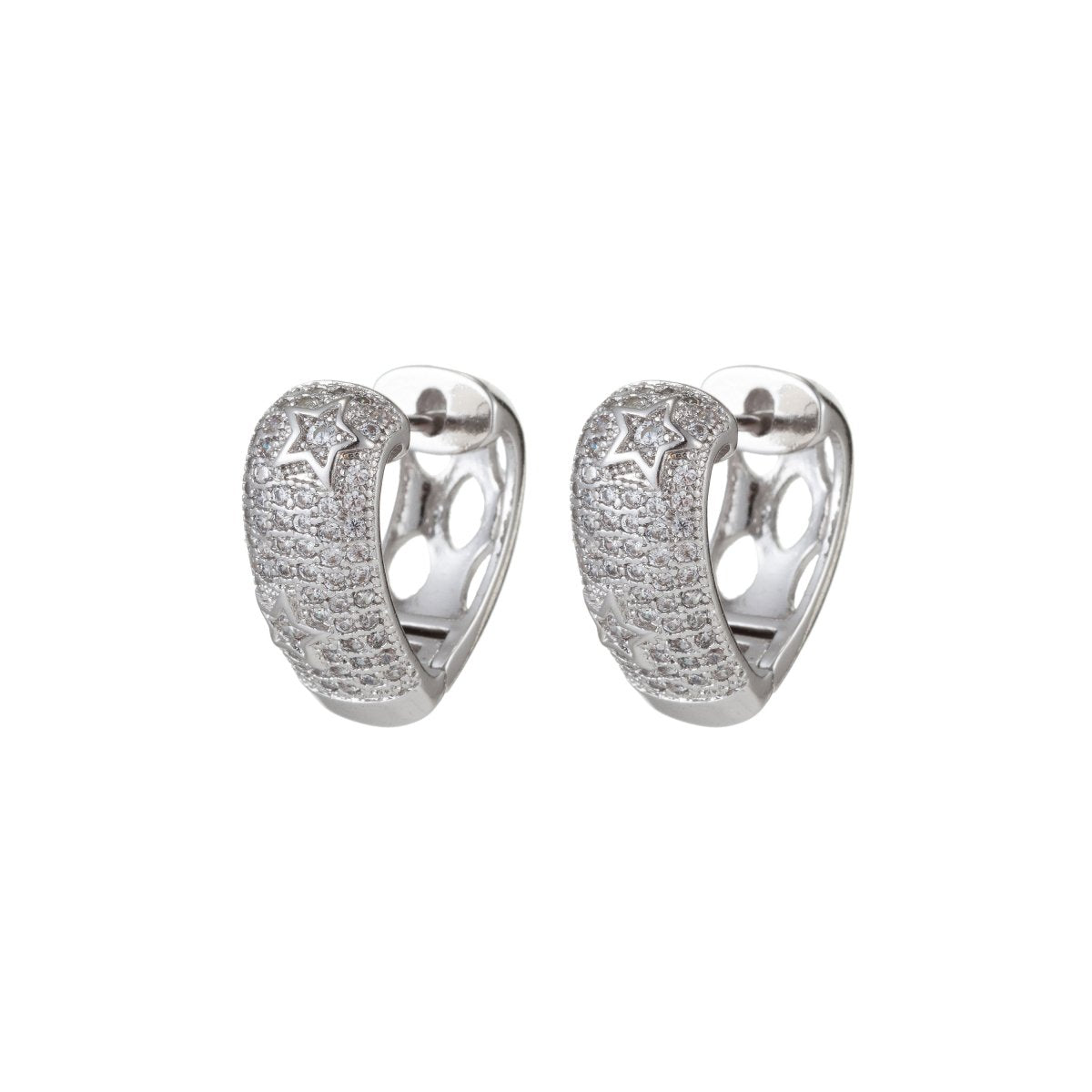 Micro Pave Star Huggie hoops, Gold Cubic zirconia small Hoops earrings, cz diamond stones, tiny dainty Q-049 Q-050 - DLUXCA