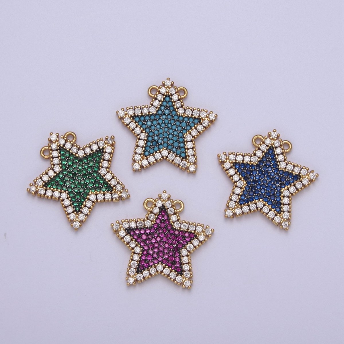 Micro Pave Star Pendant • 24k Gold Filled Star Charm Dainty Celestial Jewelry Making Supplies • Cubic Twinkle Little Star Green Blue Teal Pink CZ Star F-760 F-763 F-768 F-769 - DLUXCA