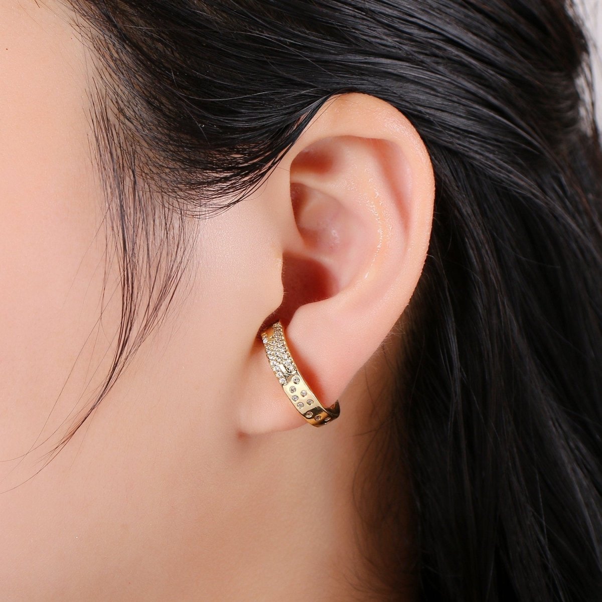 Micro Pave Suspender Earrings • Gold Filled ear climbers • cuff earrings • Gold hoop stud earrings • Satement Earring jewelry Q-245 Q-246 - DLUXCA