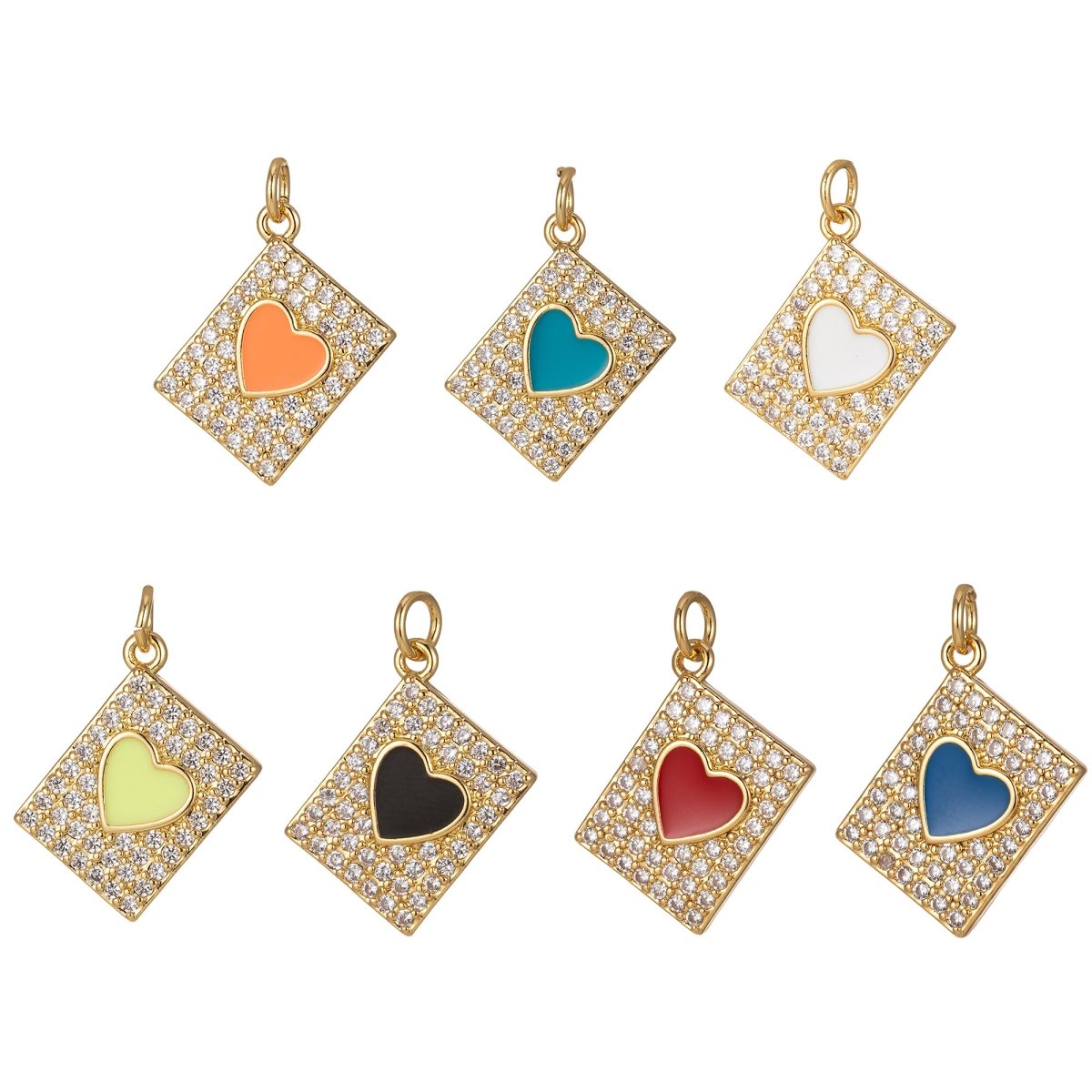 Micro Pave Tag Charm Cubic Heart Enamel Pendant E-892-E-898 - DLUXCA