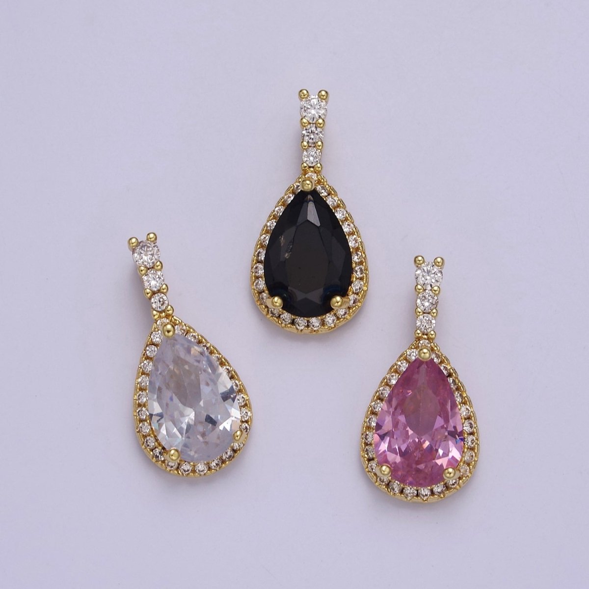 Micro Pave Teardrop Pink, Clear, Black Cubic Zirconia CZ Pendant Charm For Jewelry Necklace Making, J-562 J-564 J-565 - DLUXCA