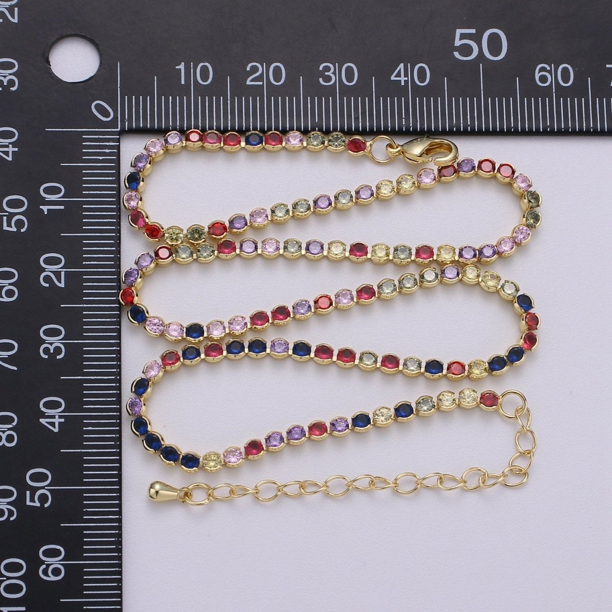 Micro Pave Tennis Chain / 14k Gold Filled / Micro Pave Choker Chain / Tennis Chain Choker Necklace Multi Color Rainbow CZ Chain | CN-779, CN-896 Clearance Pricing - DLUXCA