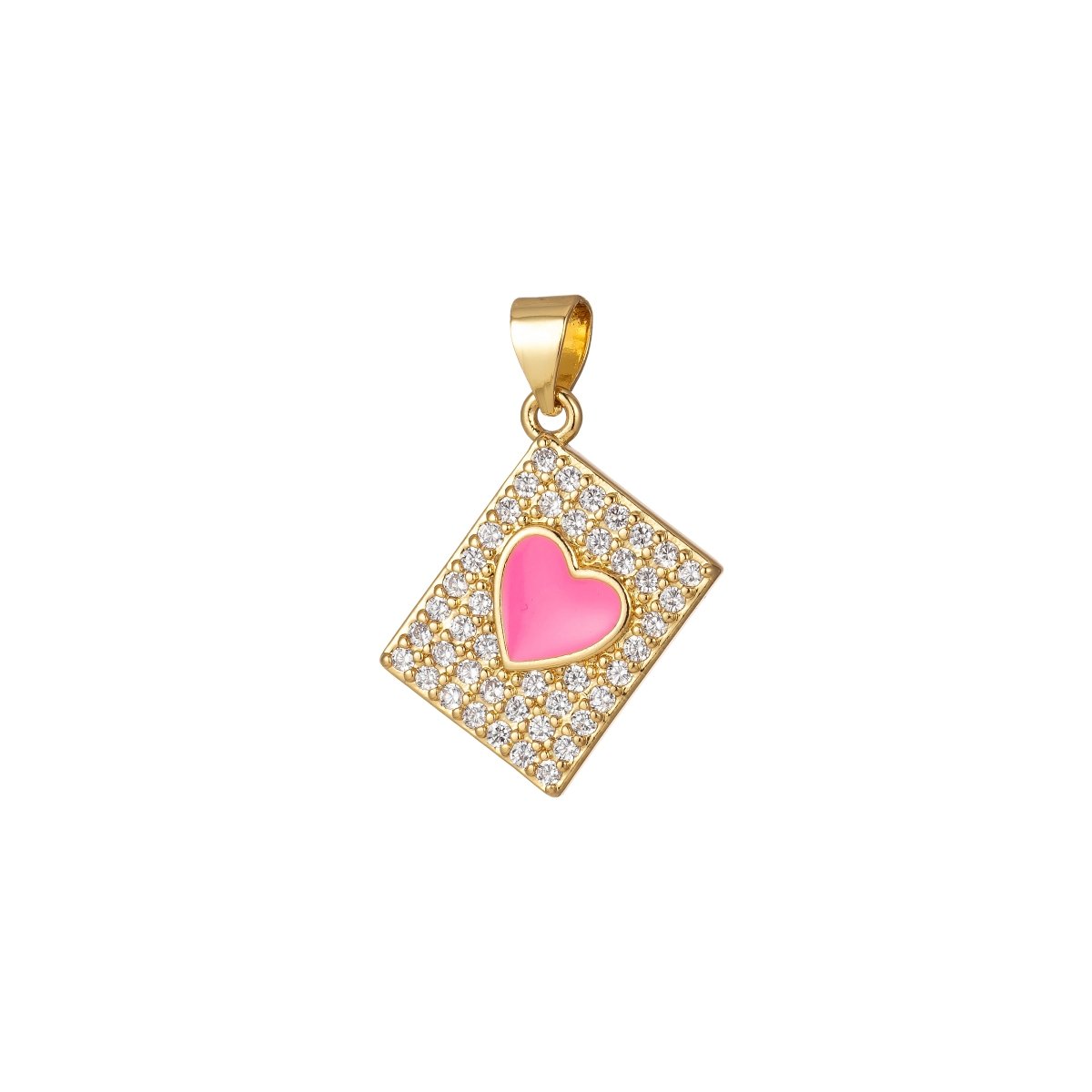Micro Pave Tile Charm Cubic Heart Enamel Pendant Blue Pink Purple J-818~J-820 - DLUXCA