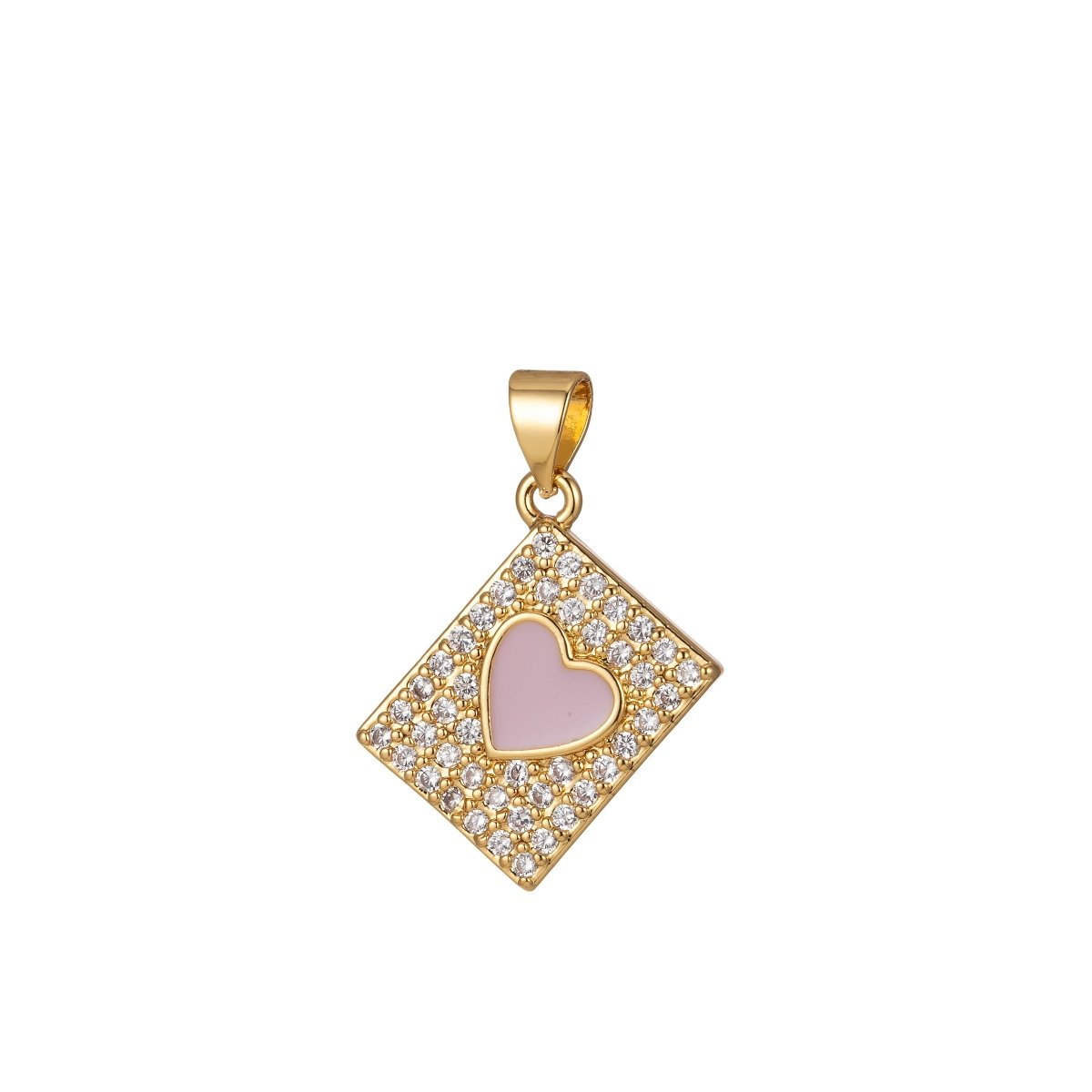 Micro Pave Tile Charm Cubic Heart Enamel Pendant Blue Pink Purple J-818~J-820 - DLUXCA