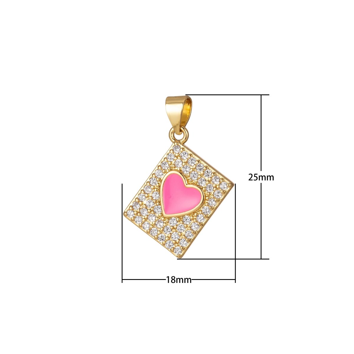 Micro Pave Tile Charm Cubic Heart Enamel Pendant Blue Pink Purple J-818~J-820 - DLUXCA