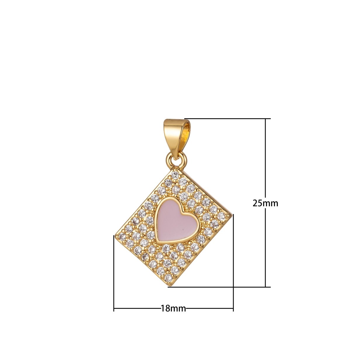 Micro Pave Tile Charm Cubic Heart Enamel Pendant Blue Pink Purple J-818~J-820 - DLUXCA