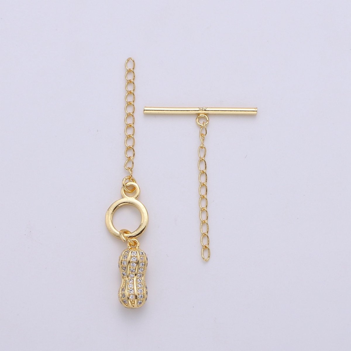 Micro Pave Toggle Clasp, 24K Gold Filled Toggle Clasps - Cubic Zirconia Necklace Connectors w/Soldered chain link for necklace bracelet, K-457 - DLUXCA