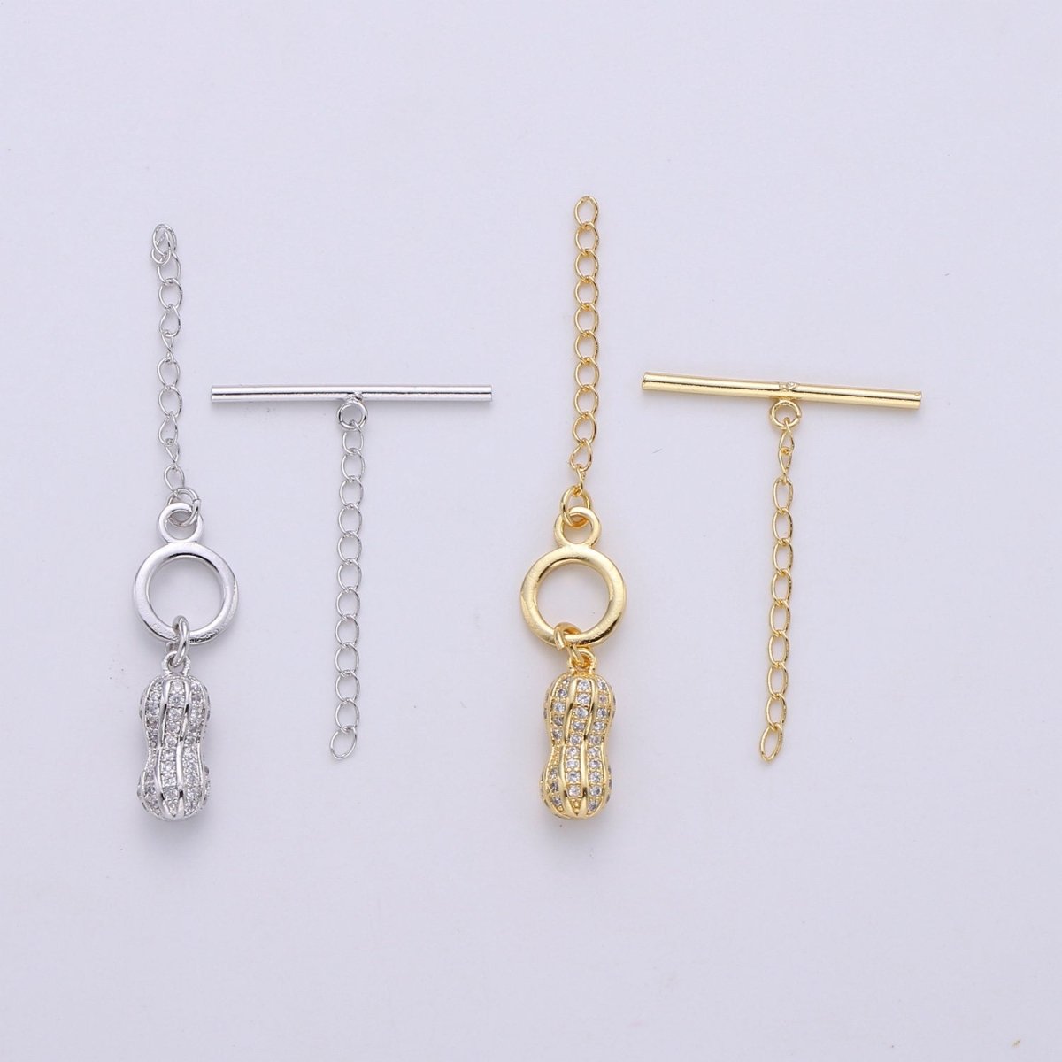 Micro Pave Toggle Clasp, 24K Gold Filled Toggle Clasps - Cubic Zirconia Necklace Connectors w/Soldered chain link for necklace bracelet, K-457 - DLUXCA