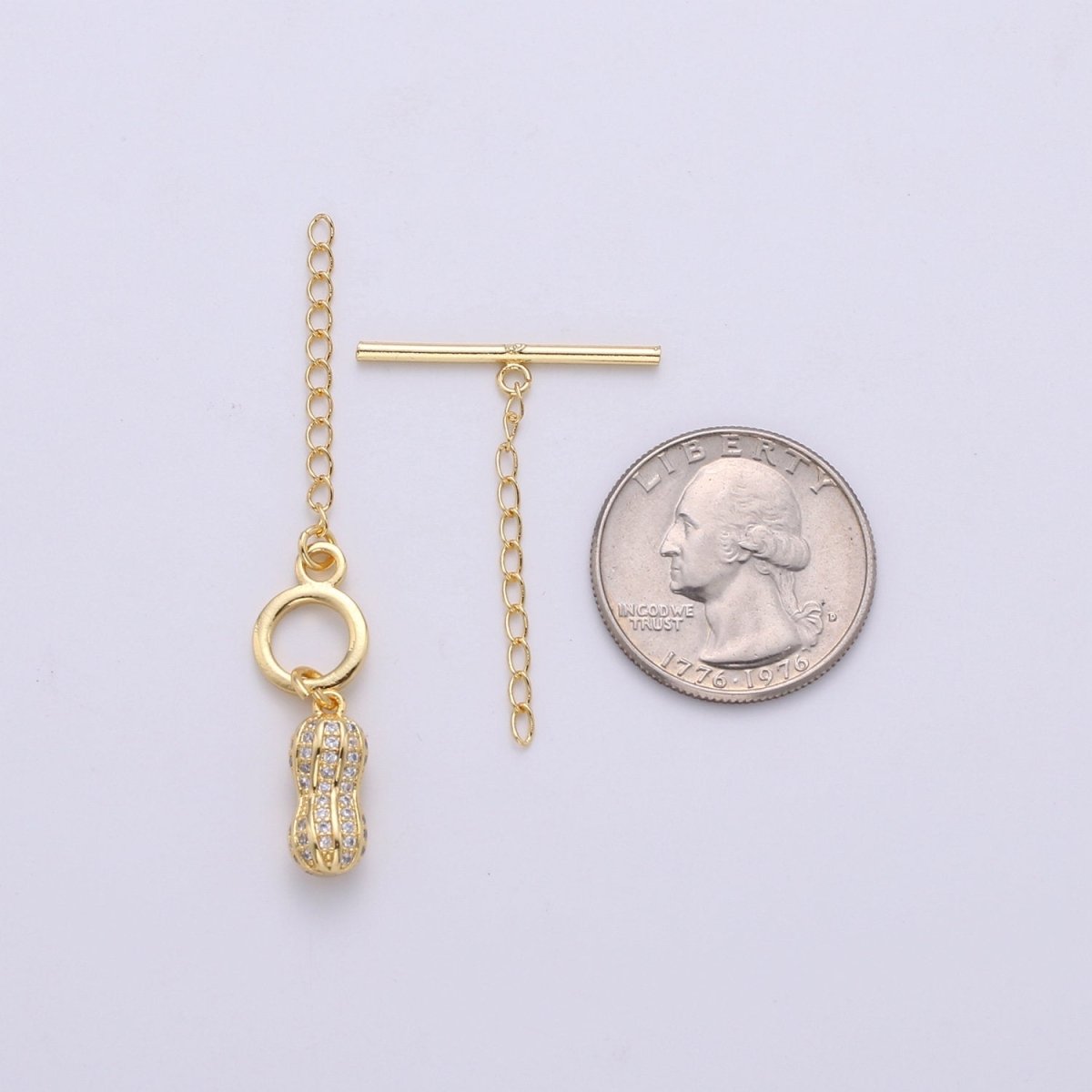 Micro Pave Toggle Clasp, 24K Gold Filled Toggle Clasps - Cubic Zirconia Necklace Connectors w/Soldered chain link for necklace bracelet, K-457 - DLUXCA