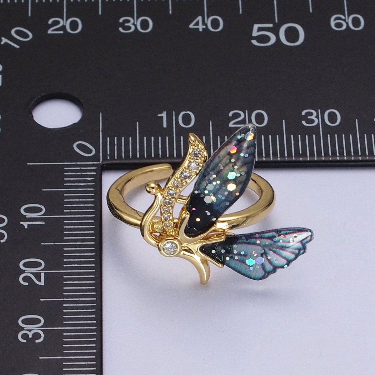 Micro Paved Antenna Butterfly Fairy Fuchsia, Blue Wings Adjustable Ring | Y-398 Y-399 - DLUXCA