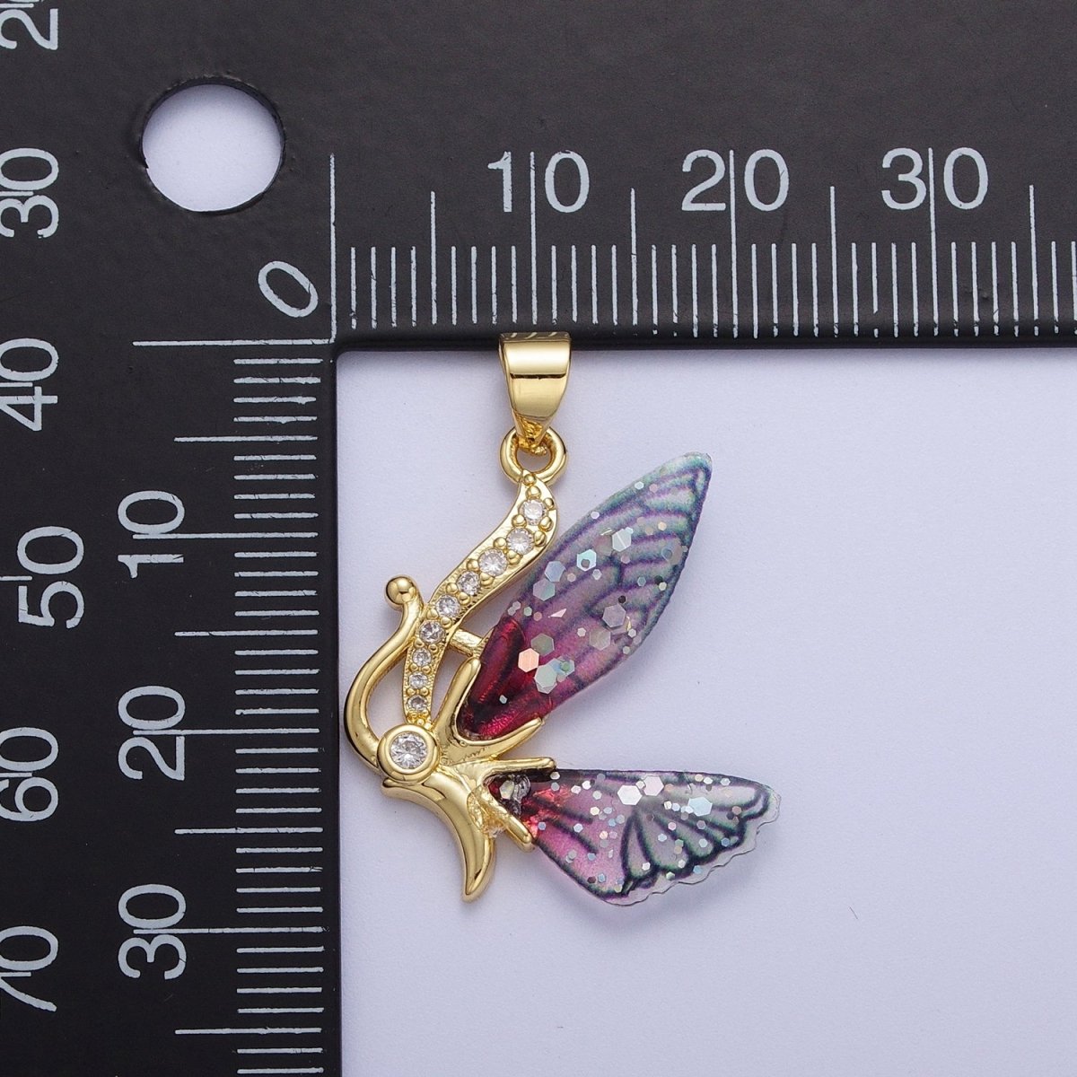 Micro Paved Antenna Butterfly Fairy Fuchsia, Blue Wings Pendant H-063 H-640 - DLUXCA