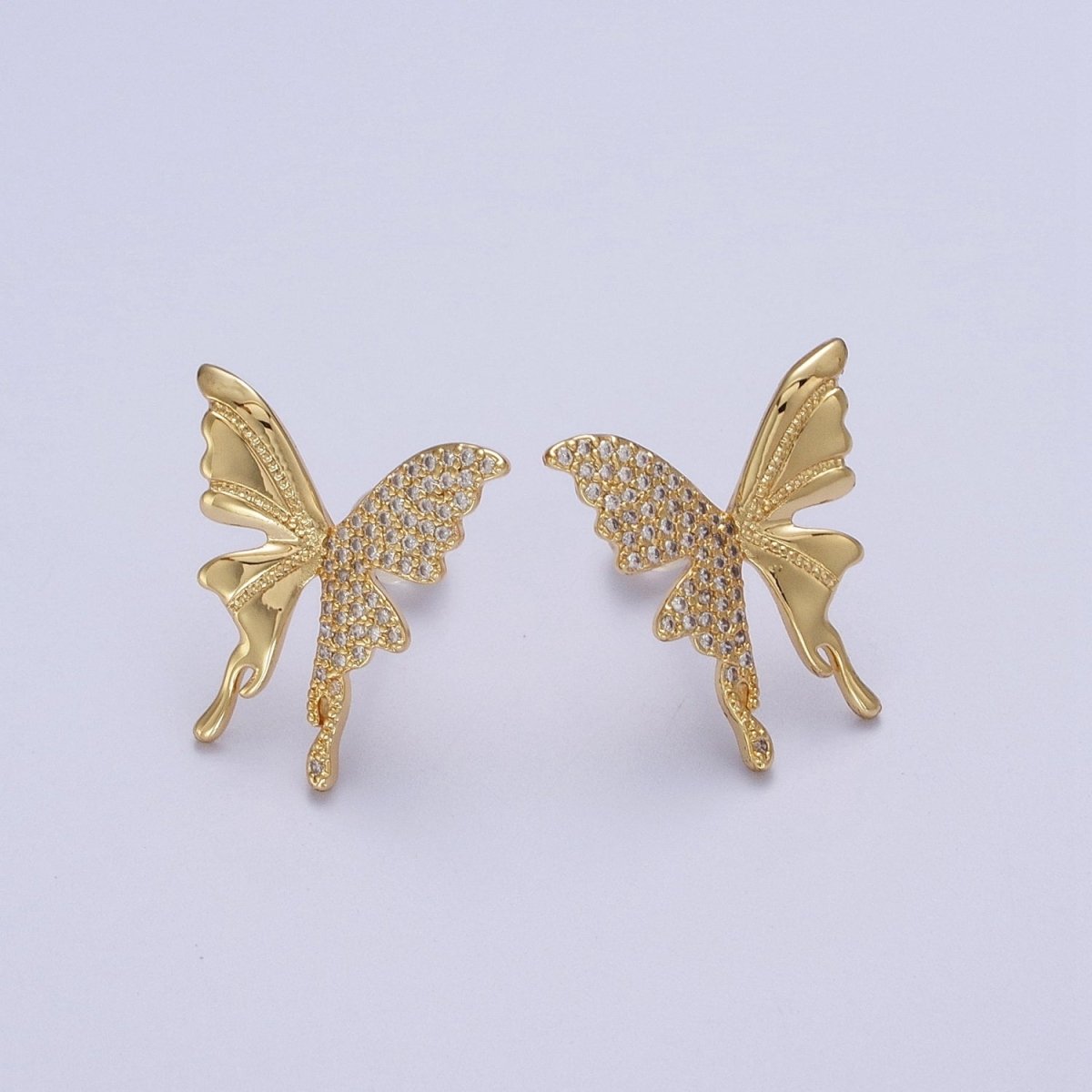 Micro Paved Butterfly Wings Gold, Silver Stud Earrings | Y-197 Y-198 - DLUXCA
