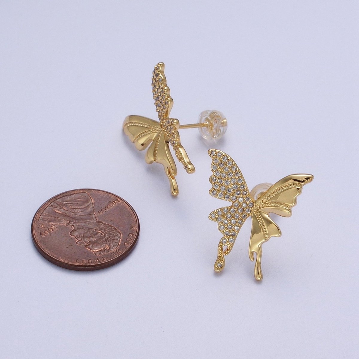 Micro Paved Butterfly Wings Gold, Silver Stud Earrings | Y-197 Y-198 - DLUXCA