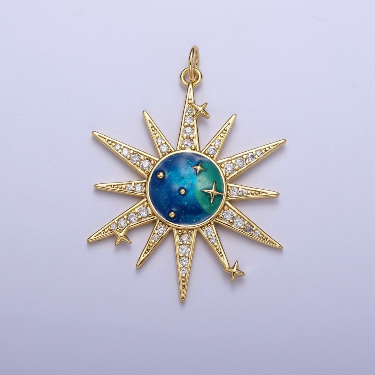 Micro Paved Celestial Space Galaxy Enamel Stars & Sun Charm For Jewelry Making | X-709 - DLUXCA