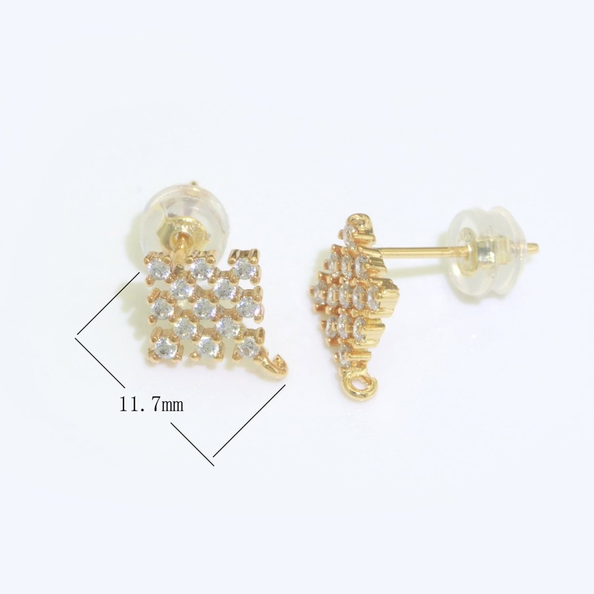 Micro Paved Clear Cubic Zirconia Checkered Rhombus Gold Studs Open Loop Drop Earrings Supply L-490 - DLUXCA